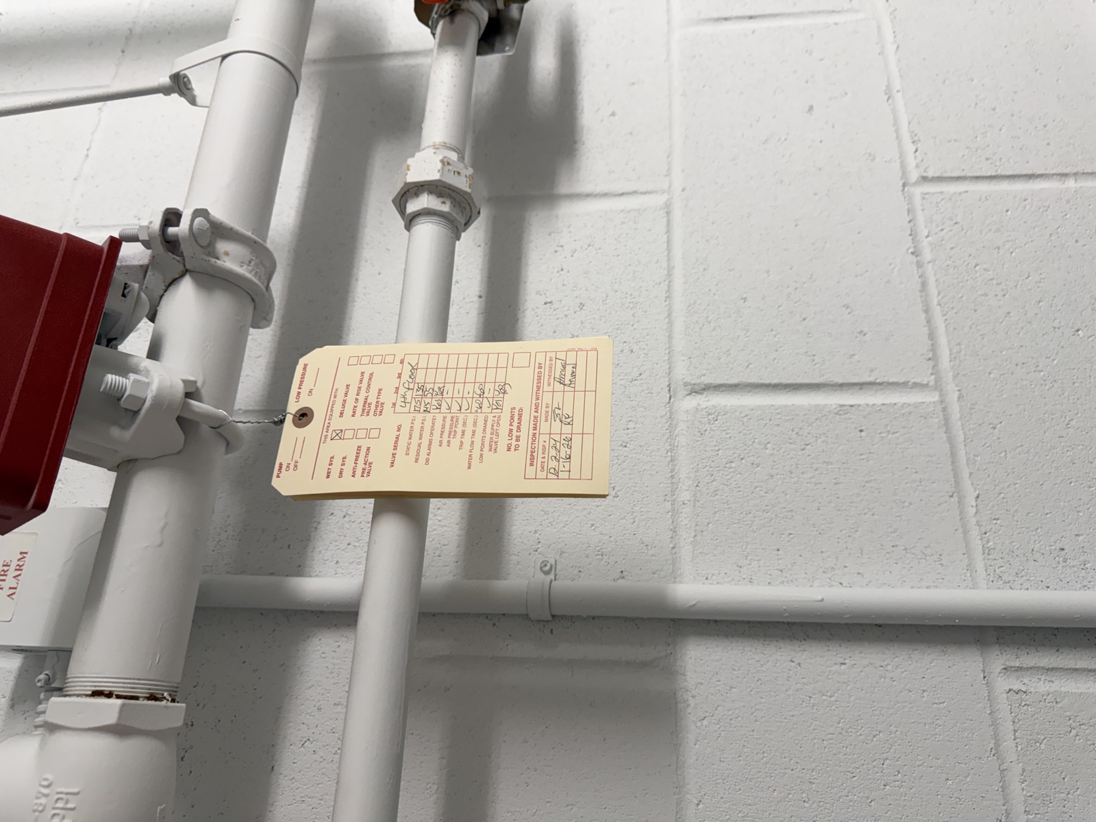 Stair B Floor 4 - Wet System Inspection Tag